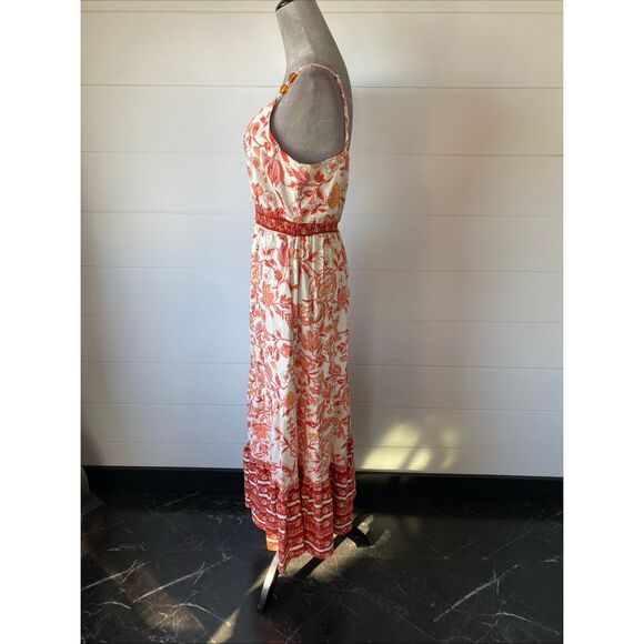 Rachel Zoe Dress Women's Size Small Orange Red Floral Maxi Linen Blend NWT - Picture 6 of 11